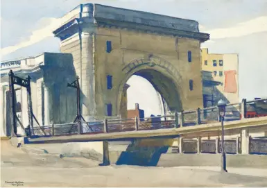  ??  ?? Edward Hopper (1882-1967), Manhattan Bridge Entrance, 1926. Watercolor and pencil on paper, 14 x 20 in., signed lower left: ‘Edward Hopper/new York’. Estimate: $1.2/1.8 million