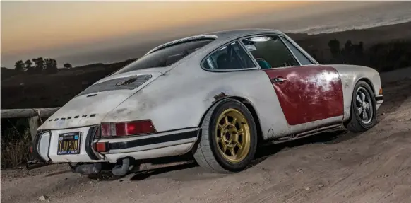  ??  ?? Like the early 911 racers, Josh’s car sports a different wheel set-up front and rear. Rear end looks like it might have been in a fire!