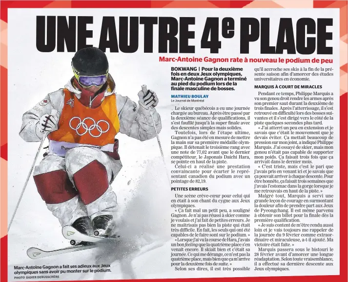  ?? PHOTO DIDIER DEBUSSCHÈR­E ?? Marc-antoine Gagnon a fait ses adieux aux Jeux olympiques sans avoir pu monter sur le podium.