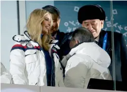  ?? — AP ?? Ivanka Trump and Kim Yong Chol ( right), vice chairman of North Korea’s ruling Workers’ Party Central Committee, attend the closing ceremony of the 2018 Winter Olympics in Pyeongchan­g, South Korea, on Sunday.