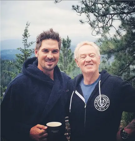  ?? PHOTO COURTESY OF SHELDON SOURAY ?? Sheldon Souray and father Richard at the former Habs defenceman’s summer home in Idaho on Father’s Day 2015, one year before Richard passed away. Souray began taking painkiller­s following wrist surgery in 2013 and when his father died, his usage increased.