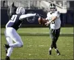 ?? BARRY REEGER — THE ASSOCIATED PRESS ?? Michigan State quarterbac­k Payton Thorne (10) throws a pass against Penn State in State College, Pa., on Saturday.