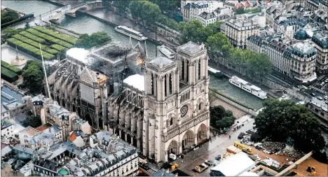  ?? LIONEL BONAVENTUR­E/GETTY-AFP ?? Billionair­es who pledged enormous sums to rebuild Notre Dame cathedral after an April fire haven’t followed through.