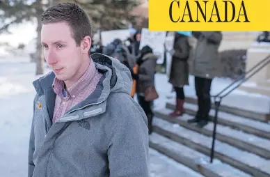  ?? LIAM RICHARDS / THE CANADIAN PRESS ?? Sheldon Stanley leaves Court of Queen’s Bench Monday in Battleford, Sask., where his father Gerald, charged with the second-degree murder of Colten Boushie, testified for the first time in the case.