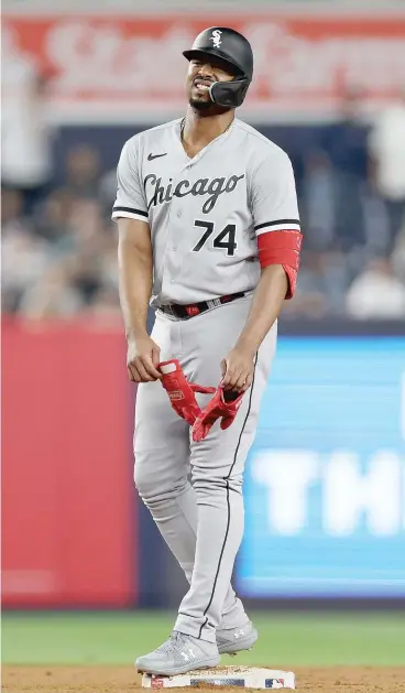  ?? ELSA/GETTY IMAGES ?? Eloy Jimenez injured his left leg in the second game of the doublehead­er Thursday against the Yankees.