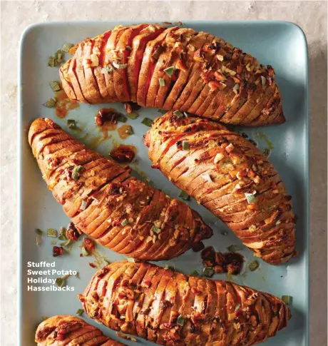  ??  ?? Stuffed Sweet Potato Holiday Hasselback­s