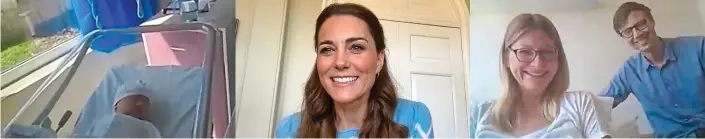  ??  ?? BEDSIDE MANNER: The Duchess of Cambridge made a surprise – and ‘surreal’ – video call to Rebecca Attwood and John Gill, right, just hours after they became parents to baby Max, left, in hospital