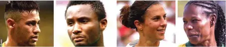  ??  ?? L-R: Neymar, Mikel, Carli Lloyd and Formiga will all be competing in football at the Olympics