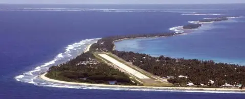  ??  ?? SOUTH PACIFIC: The airstrip that serves Tuvalu — a collection of nine tiny atolls, with a population of just 11,000 people