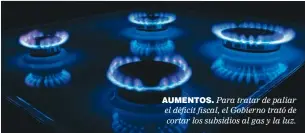  ??  ?? AUMENTOS. Para tratar de paliar el déficit fiscal, el Gobierno trató de cortar los subsidios al gas y la luz.