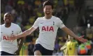  ?? Paul Childs/Action Images/Reuters ?? Tottenham Hotspur's Son Heung-min celebrates scoring their fifth goal. Photograph: