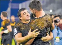  ?? Photo / Getty Images ?? Agustin Creevy (left) shares a moment with teammate Marcos Kremer after the Jaguares saw off the Chiefs.