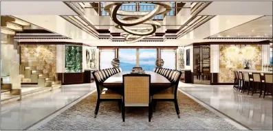  ?? ?? tAbLe tALk: The massive dining room aboard the Scheheraza­de, which has six decks with two helipads