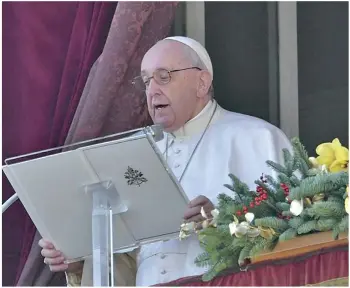  ?? ?? Pope Francis reflected on the conflicts facing the world during Sunday’s Angelus in St. Peter’s Square, offering prayer to those facing hardships.