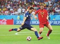  ?? Reuters ?? Japan’s Genki Haraguchi just before scoring during the Round of 16 match against Belgium at Rostov-on-Don.