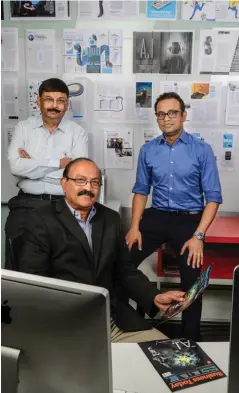  ??  ?? Redesign team: Group Editorial Director Raj Chengappa (seated) with Business Today Editor Prosenjit Datta (left) and Group Creative Editor Nilanjan Das