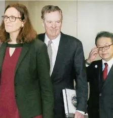  ?? Ansa ?? Vertice Cecilia Malmstrom, Robert Lighthizer e Hiroshige Seko