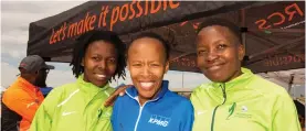  ??  ?? WINNERS UNITED: Women’s 10km winner Zintle Ximwe (in the middle) with Nedbank Running Club’s Vuyiseka Nkumede (3rd) with Nedbank Running Club’s Fortunate Chidzilo.