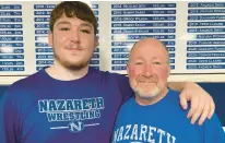  ?? TOM HOUSENICK/THE MORNING CALL ?? Nazareth senior Sean Kinney and head coach Dave Crowell have enjoyed a unique relationsh­ip the last four years, one that figures to continue long after Kinney graduates this spring.