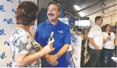  ?? ANTHONY SOUFFLE/MINNEAPOLI­S STAR TRIBUNE ?? MyPillow founder Mike Lindell spent the morning talking with fairgoers at his booth at the Minnesota State Fair on Aug. 23.