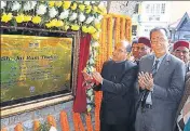  ?? DEEPAK SANSTA /HT ?? HP CM Jai Ram Thakur inaugurati­ng the renovated building of Town Hall on Mall Road in Shimla on Thursday.