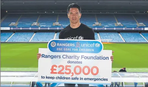  ??  ?? Former Rangers hero Michael Mols was at Ibrox to announce a donation of £25,000 to Unicef UK from the club’s charitable foundation