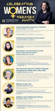  ?? COURTESY FITCHBURG STATE UNIVERSITY ?? Promotiona­l flier shows the schedule of events for Women’s Herstory Month.