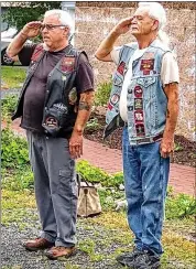  ?? RON DEVLIN — MEDIANEWS GROUP ?? Vietnam veterans Rob Kantner, left, and Dewey Brown during a ceremony observing the 75th anniversar­y of the formal end of World War II at the Berks Military History Museum in Mohnton on Wednesday.