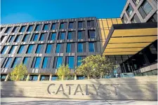  ?? Rajah Bose, © The New York Times Co. ?? The Catalyst building in Spokane, Wash., pictured Sept. 9, is home to Eastern Washington University and the first tall wood office building in the state.