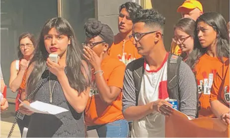  ?? | JACOB WITTICH/SUN-TIMES ?? Michelle Leon, a student at Kelly High School, on Wednesday called for CPS to “win more funding for our schools.”