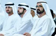  ?? Wam ?? SCIENCE IN FOCUS: Sheikh Mohammed, Sheikh Hamdan bin Mohammed bin Rashid Al Maktoum, Crown Prince of Dubai, and Sheikh Maktoum bin Mohammed bin Rashid Al Maktoum, Deputy Ruler of Dubai, at the launch of the science agenda. —