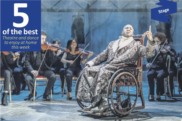  ??  ?? Lucian Msamati as Antonio Salieri with members of Southbank Sinfonia in the National Theatre production of Amadeus (photo: Marc Brenner)