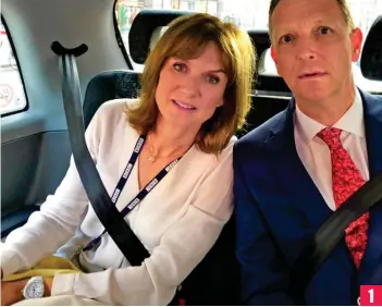  ??  ?? Time’s ticking: Fiona Bruce and Mark Easton in the back of their cab at 5.20pm