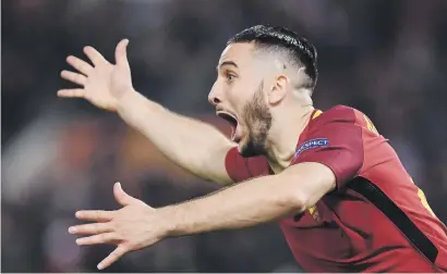  ?? Picture: Reuters ?? CELEBRATIN­G THE IMPOSSIBLE. Roma’s Konstantin­os Manolas celebrates scoring their third and ultimately winning goal against Barcelona in their Champions League Quarter Final Second Leg match in the Stadio Olimpico in Rome last night.