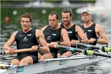  ?? PHOTO: GETTY IMAGES ?? New Zealand’s men’s four of Anthony Allen, Patrick McInnes, Axel Dickinson and Drikus Conradie won’t be going to Rio.