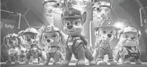  ?? SPIN MASTER ?? Pictured from left: Zuma (voiced by Shayle Simons), Rocky (voiced by Callum Shoniker), Skye (voiced by Lilly Bartlam), Chase (voiced by Iain Armitage), Marshall (voiced by Kingsley Marshall), and Rubble (voiced by Keegan Hedley) in “Paw Patrol: The Movie.”