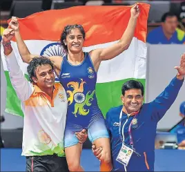  ?? PTI ?? Vinesh Phogat became the first Indian woman wrestler to win an Asian Games gold medal in Jakarta last month.