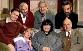  ??  ?? John Bluthal, second left, with The Vicar of Dibley cast and, left, in 2003 after his return to Australia, where he grew up after fleeing prewar Poland with his family.