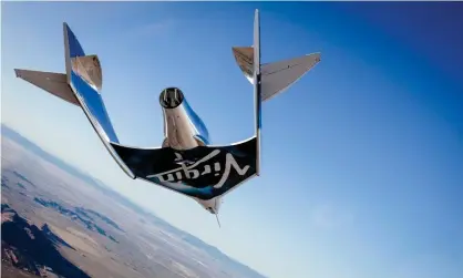  ??  ?? Virgin Galactic’s Virgin Spaceship Unity on a test flight from Mojave, California, to the edge of space. Photograph: Virgin Galactic/PA