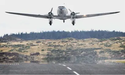  ??  ?? The historic Air Chathams DC-3 is coming back to Whanganui for Vintage Weekend in January and will be joined by Mainline Steam’s locomotive, the Waimarie and Mable the tram.