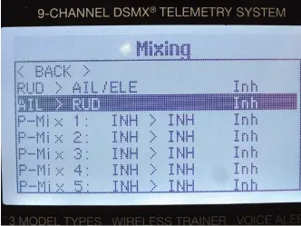  ??  ?? Many radios offer multiple mixing options. Shown here is the mixing selection screen found on the Spektrum DX9.