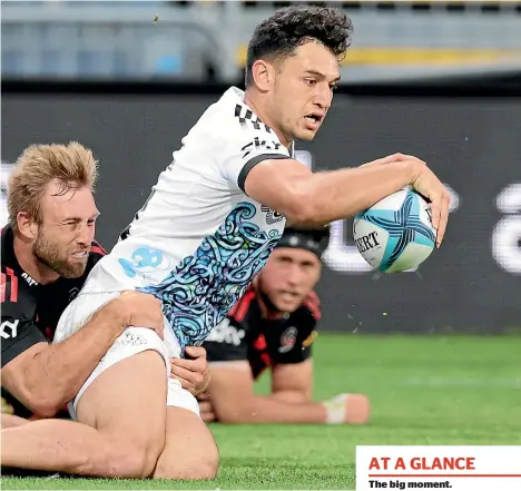  ?? PHOTOSPORT ?? Shaun Stevenson scored two tries in the Chiefs’ 24-21 win over the Crusasders. It was the Chiefs first win over the Crusaders in Christchur­ch since 2016.