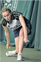  ??  ?? Military bearing: Aspiring ball boys and ball girls take in instructio­ns (main) and listen to Sarah Goldson, (above), who conducts training sessions which include the art of rolling and feeding (left); the Telegraph’sCharlie Eccleshare (below) tries to keep up