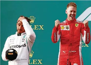  ??  ?? Zum Haare raufen: Titelverte­idiger Lewis Hamilton ist nach dem Technik-Fauxpas in der . Runde nicht nach Jubeln – Auftaktsie­ger Sebastian Vettel aber schon. Foto: Reuters