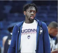  ?? Jessica Hill / Associated Press ?? UConn’s Mamadou Diarra before a 2019 game against SMU in Storrs.