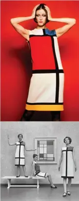  ??  ?? The Yves Saint Laurent Mondrian collection from 1965, featuring Piet Mondrian’s
Compositio­n a series from the 1930s and 1940s