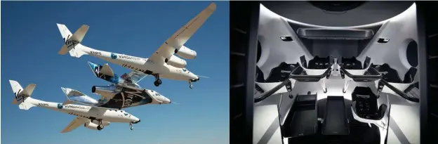  ?? Image by Mark Greenberg/Virgin Galactic ?? LEFT
VSS Unity being carried by                                                        Virgin Mothership Eve ABOVE
The interior of the Dragon 2 capsule