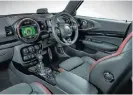  ??  ?? The interiors get the latest JCW treatment and Mini Connected is also a standard feature.