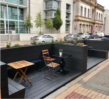  ??  ?? The Parklet installed by BIDS and Louth County Council at 23 Seats coffee shop.
