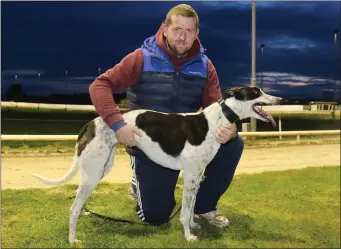  ??  ?? Raymond O’Sullivan with Scruffy Sue after her success in the third race on Thursday.